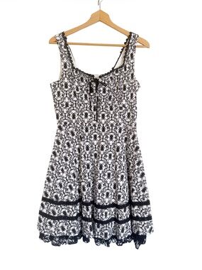 Hot Topic Black White Damask Spider Print Fit & Flare Dress size XL